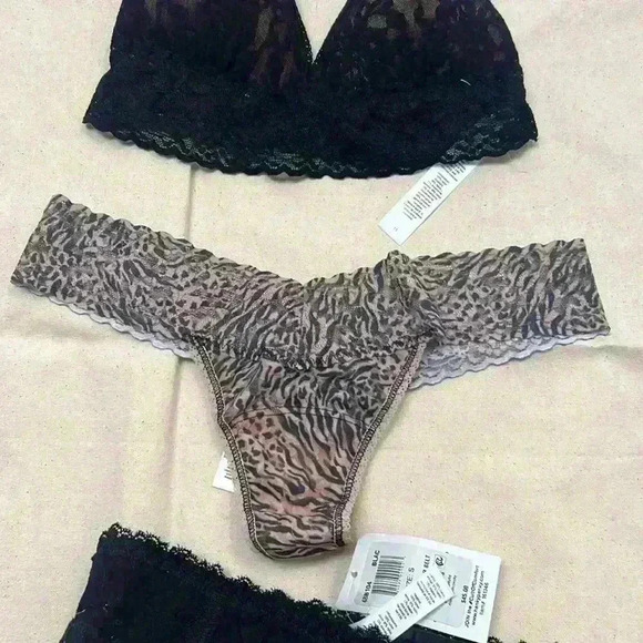 Hanky Panky black bralette leopard thong black lace garter underwear NWT $128 - Picture 3 of 4